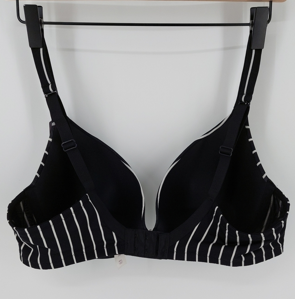 Cacique Boost Plunge Cleavage Solution Black White Stripe Bra, 40C - Picture 2 of 13